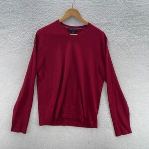Banana Republic Sweater Mens Medium Red Silk Cashmere V-Neck Preppy Office Ivy